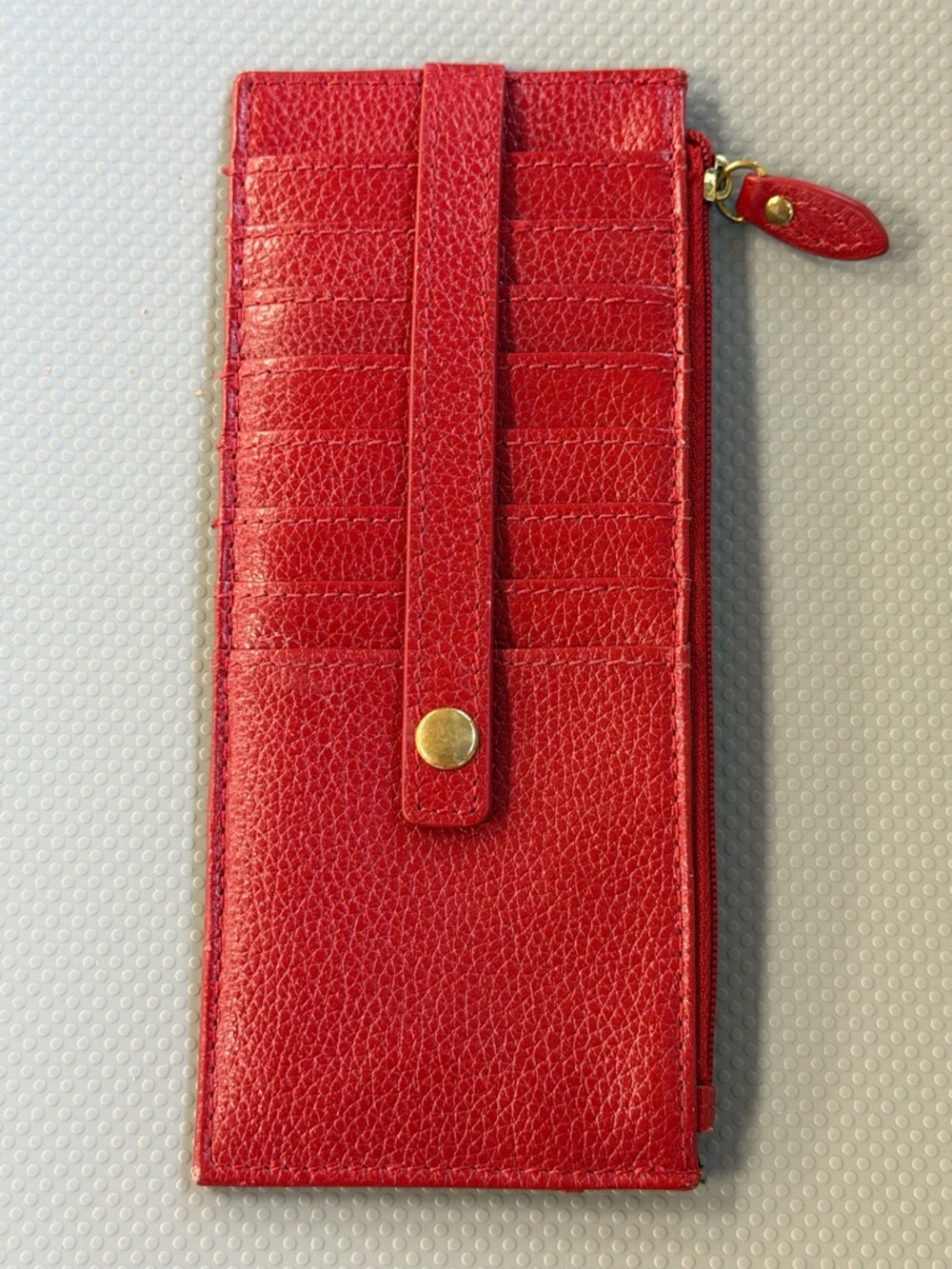 Lodis Red Leather Long Stacker Slim Wallet with Zip Pocket and Snap Strap - Picture 4 of 7